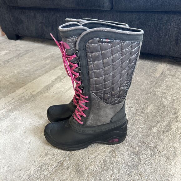 The North Face Boots Womens 7 Thermoball Utility Gray Pink Lace Up Winter Snow - Picture 1 of 9